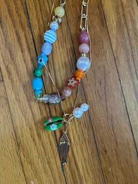 Multicolor Beaded Pendant Necklace with Gold Fish Charm -Anthropologie